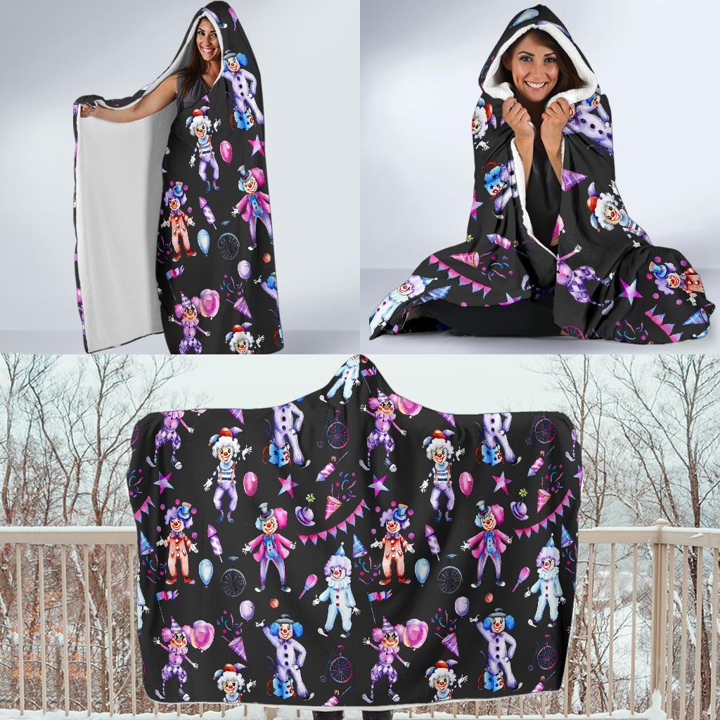 Clown Pattern Print Hooded Blanket-grizzshop