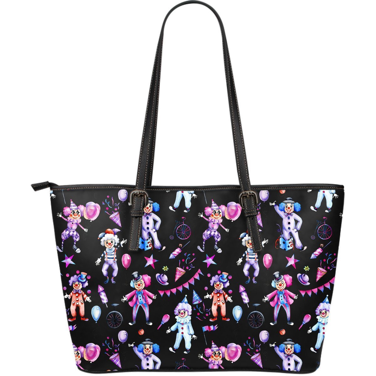 Clown Pattern Print Leather Tote Bag-grizzshop