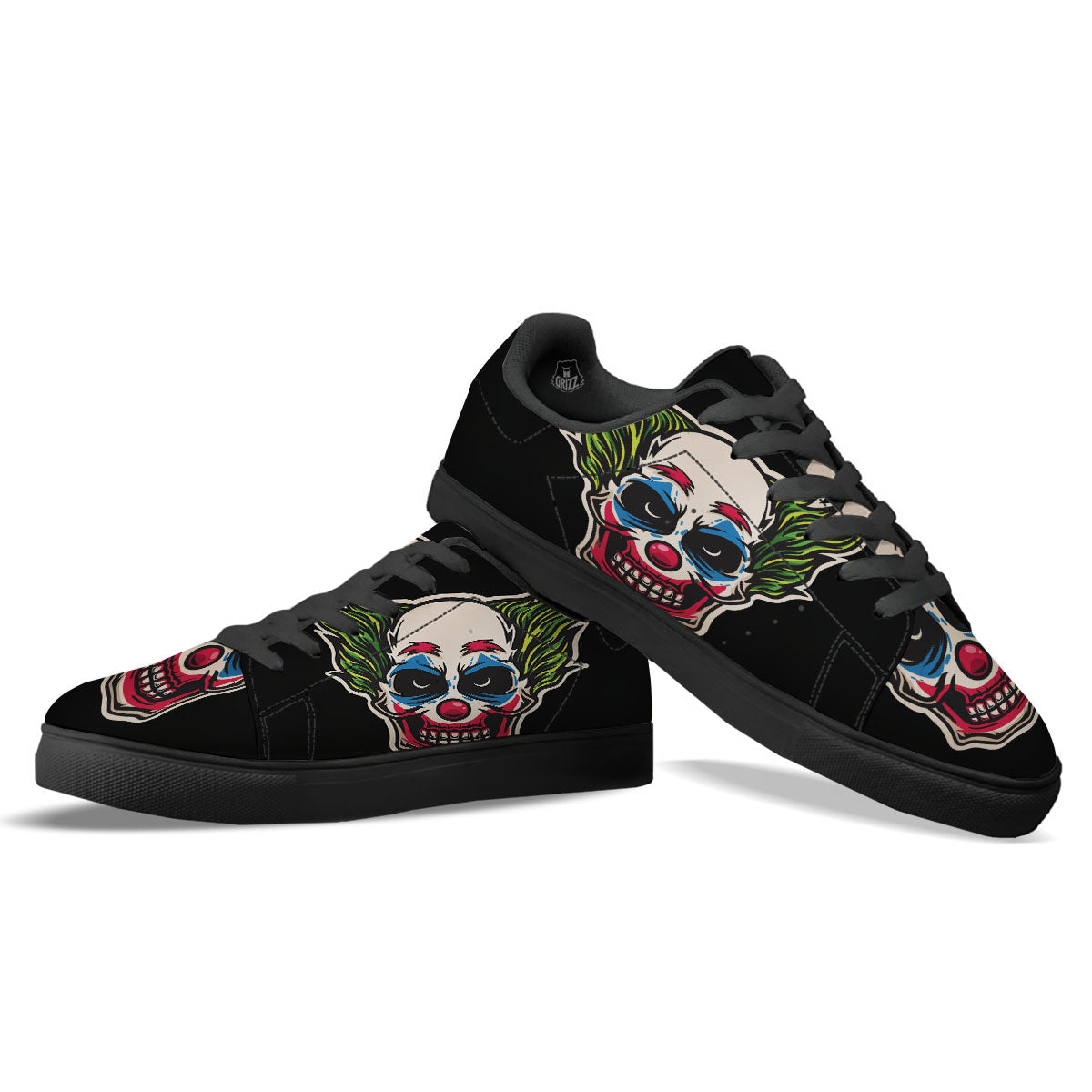 Clown Scary Cartoon Print Black Low Top Sneakers-grizzshop