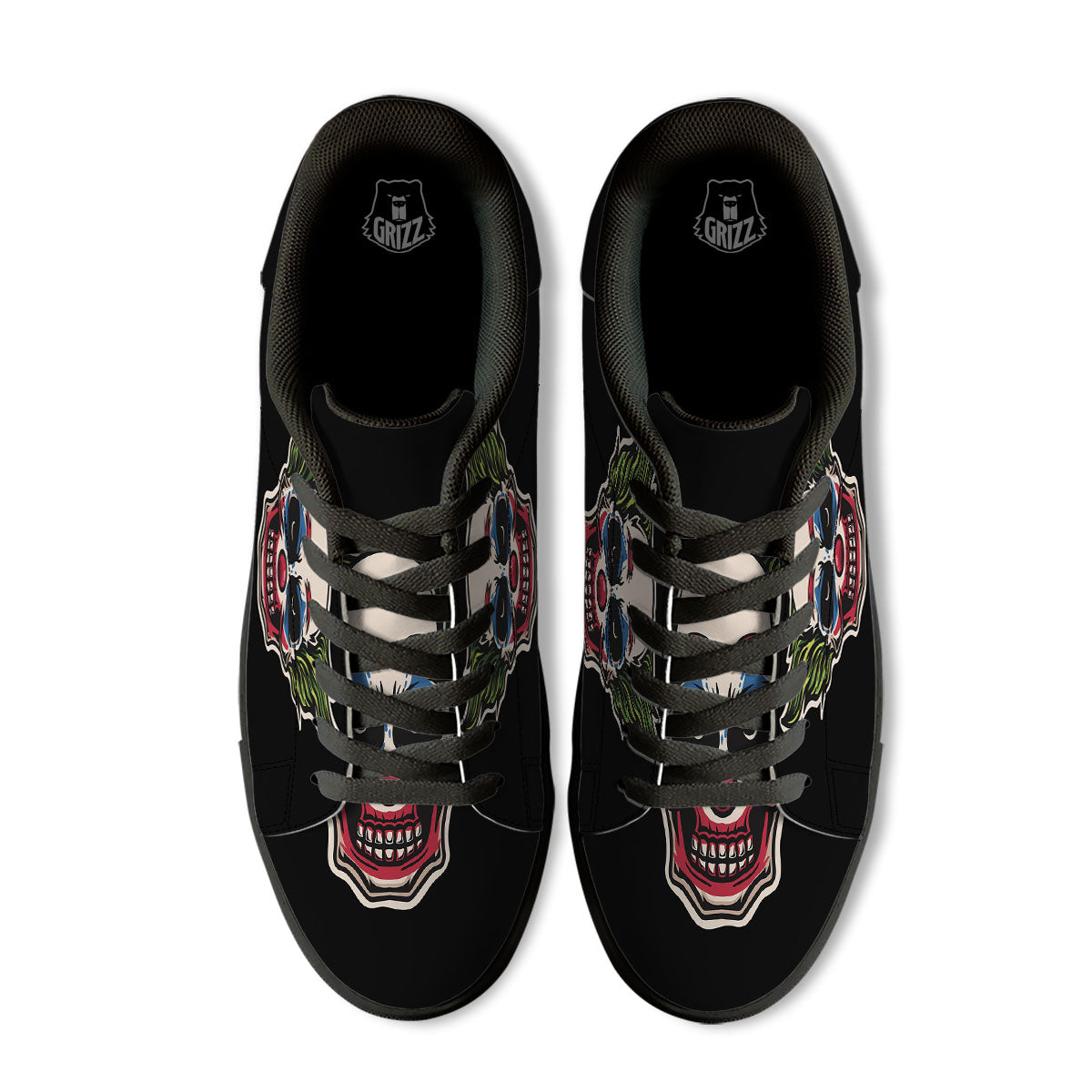 Clown Scary Cartoon Print Black Low Top Sneakers-grizzshop