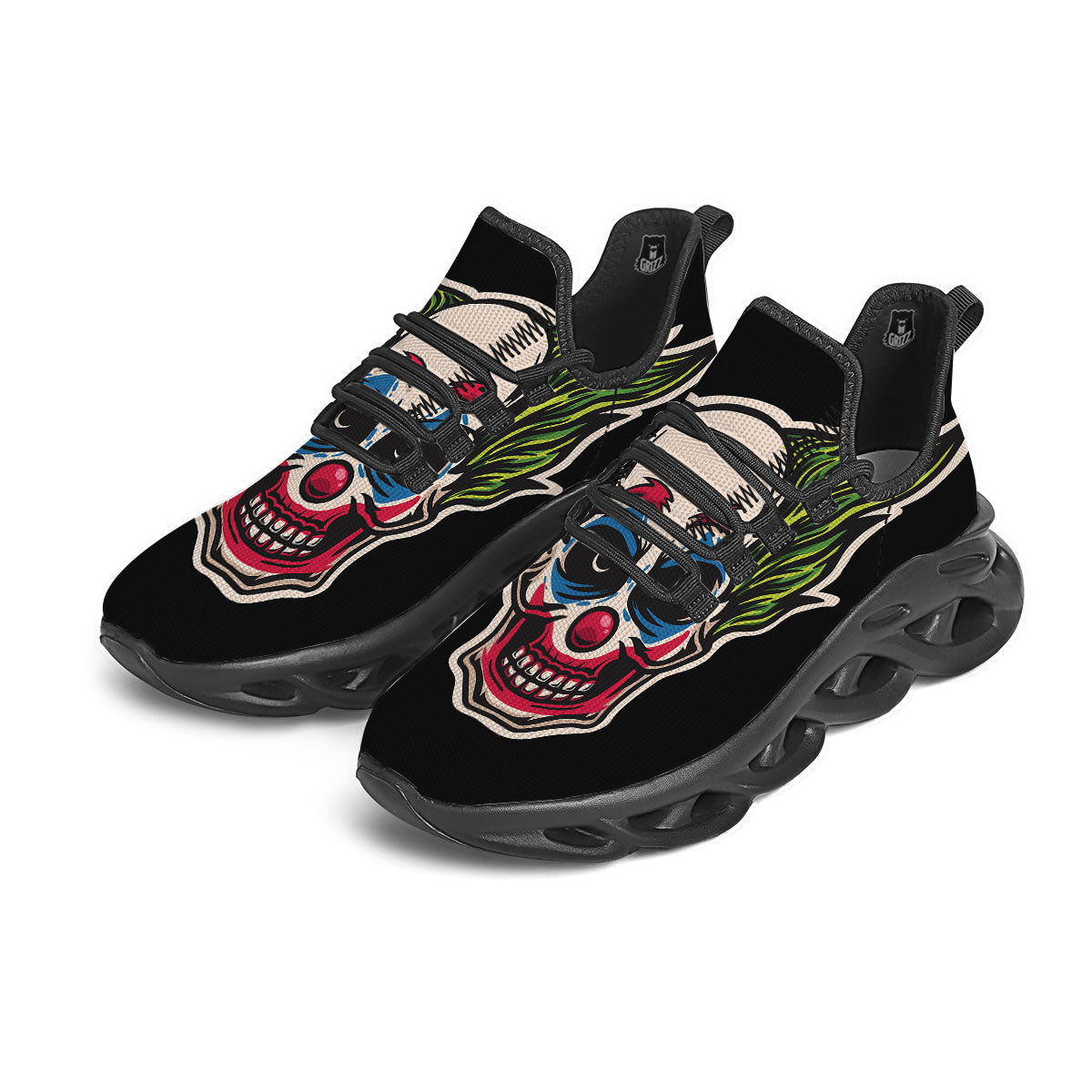 Clown Scary Cartoon Print Black Running Shoes-grizzshop