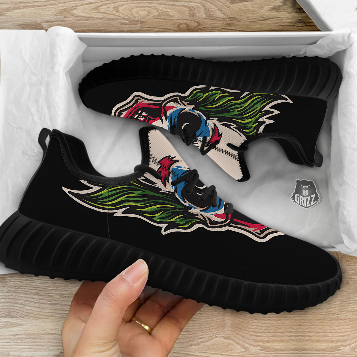 Clown Scary Cartoon Print Black Walking Shoes-grizzshop