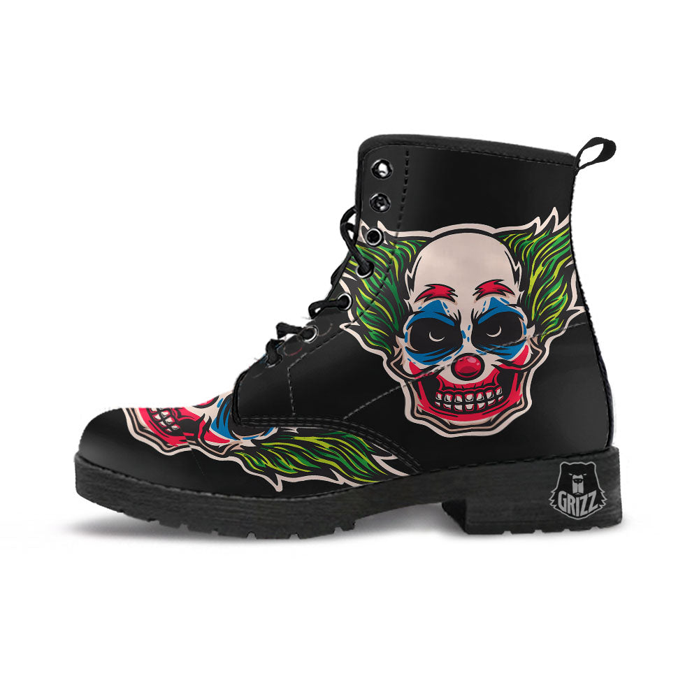 Clown Scary Cartoon Print Leather Boots-grizzshop