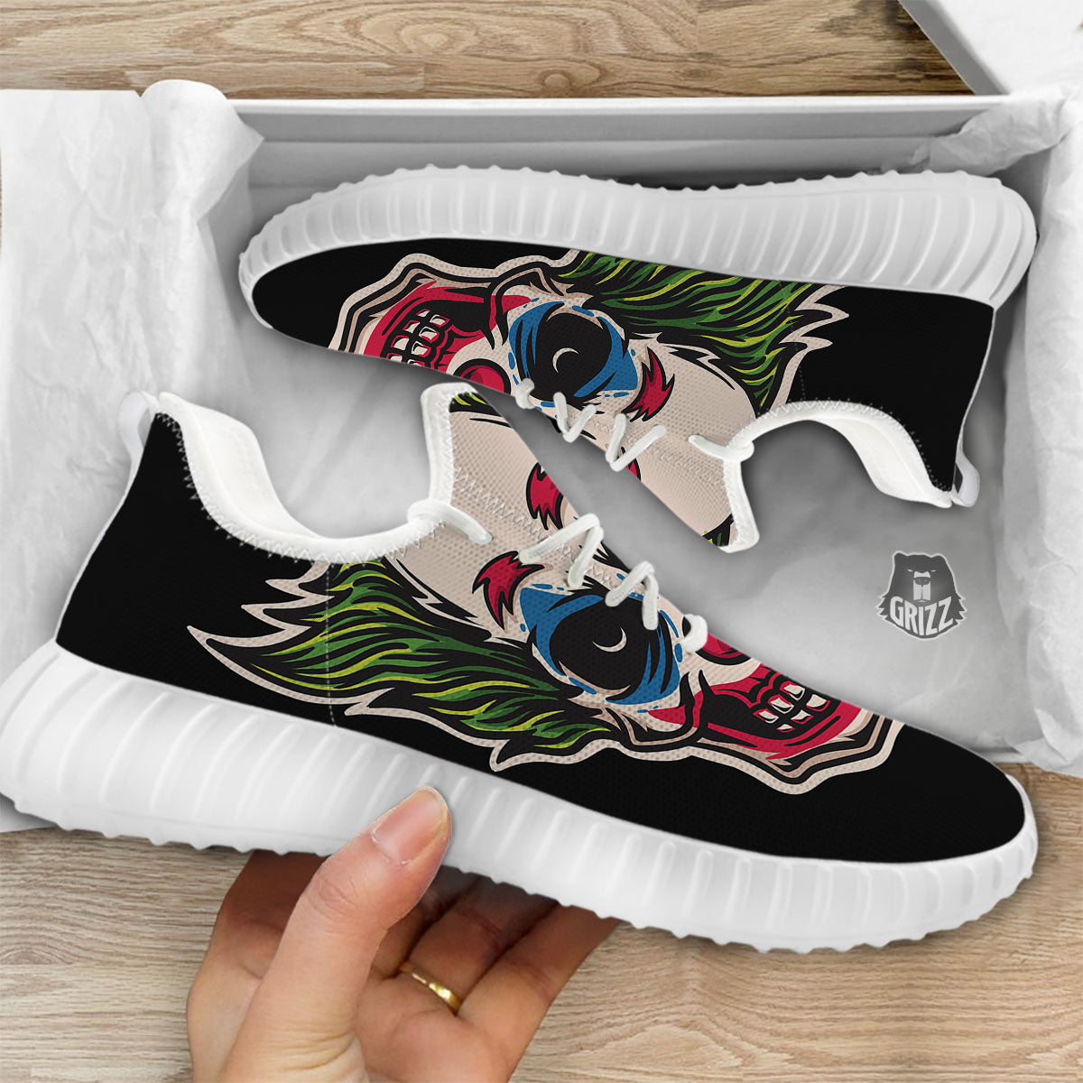 Clown Scary Cartoon Print White Walking Shoes-grizzshop