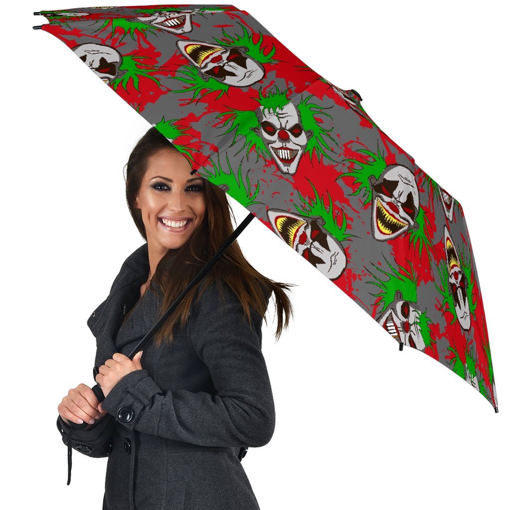 Clown Scary Pattern Print Automatic Foldable Umbrella-grizzshop
