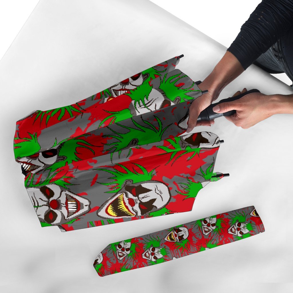 Clown Scary Pattern Print Automatic Foldable Umbrella-grizzshop