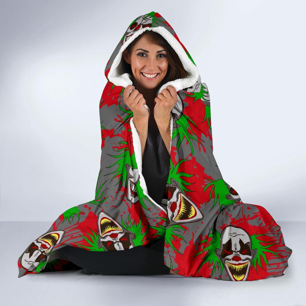 Clown Scary Pattern Print Hooded Blanket-grizzshop