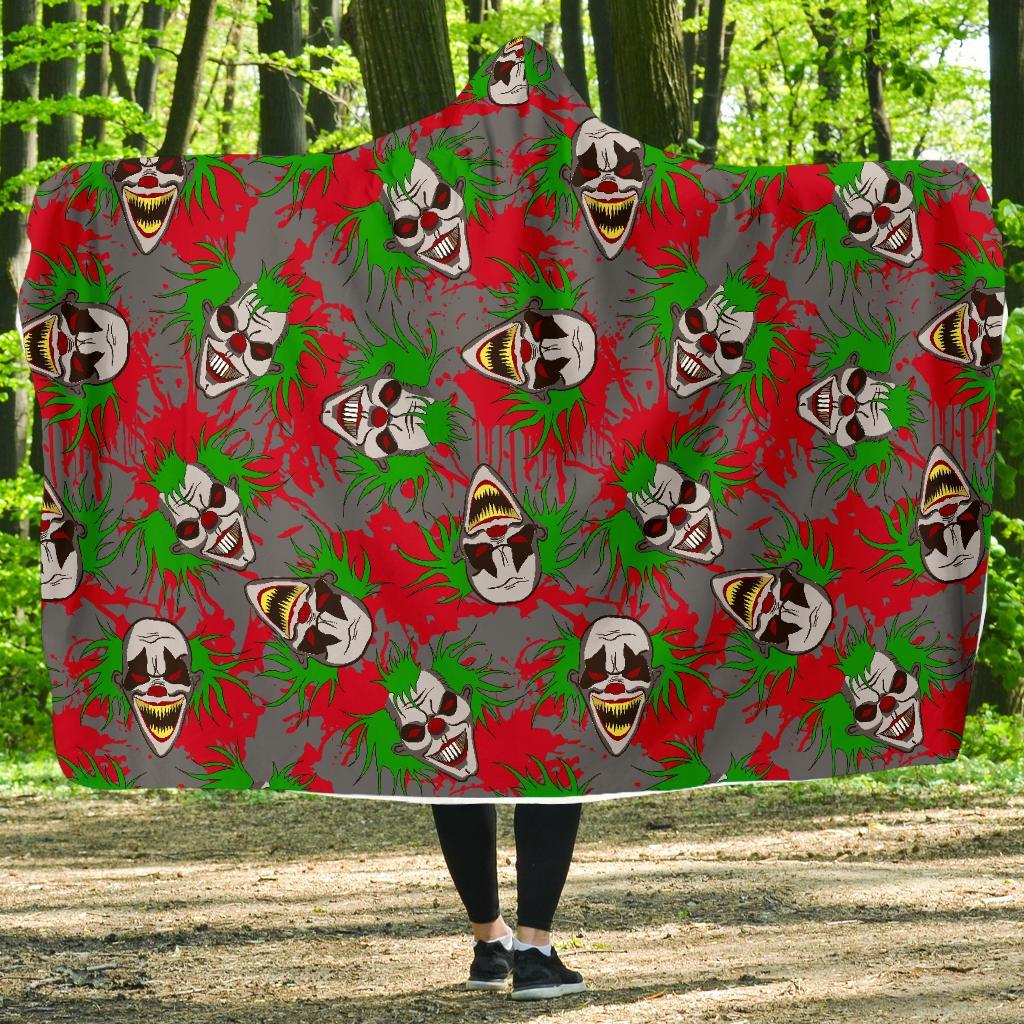 Clown Scary Pattern Print Hooded Blanket-grizzshop