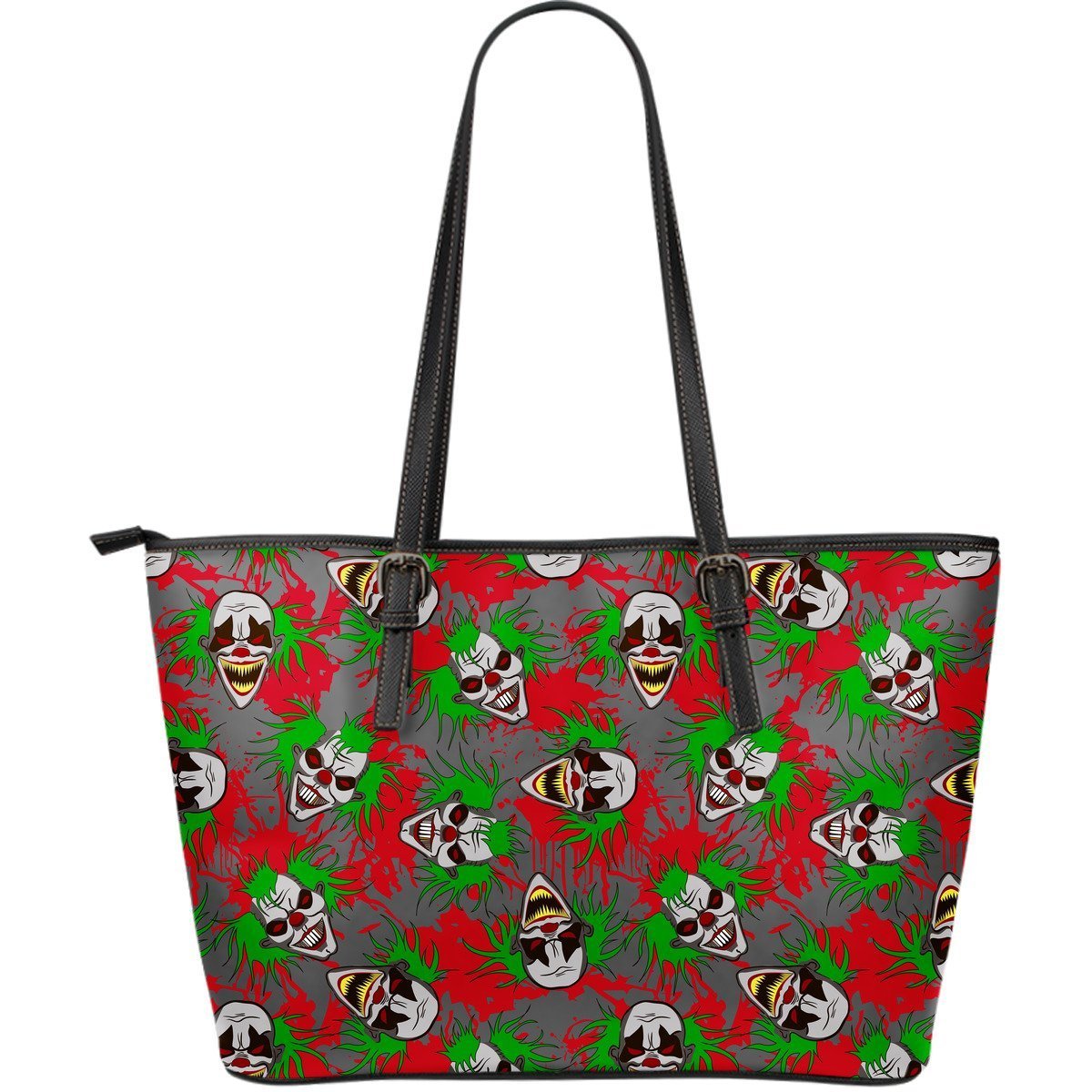 Clown Scary Pattern Print Leather Tote Bag-grizzshop