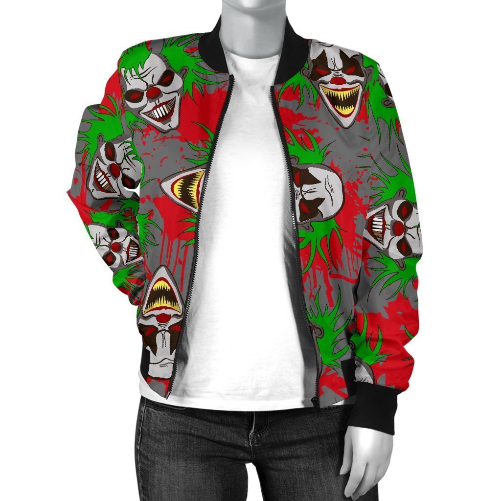 Clown Scary Pattern Print Women Casual Bomber Jacket-grizzshop