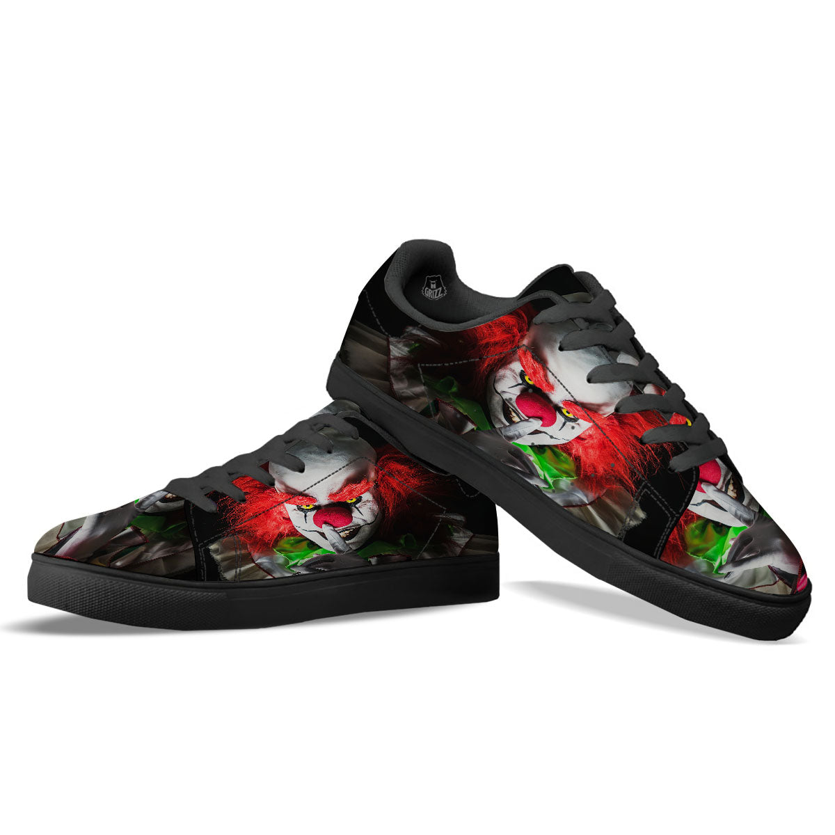 Clown Scary Print Black Low Top Sneakers-grizzshop