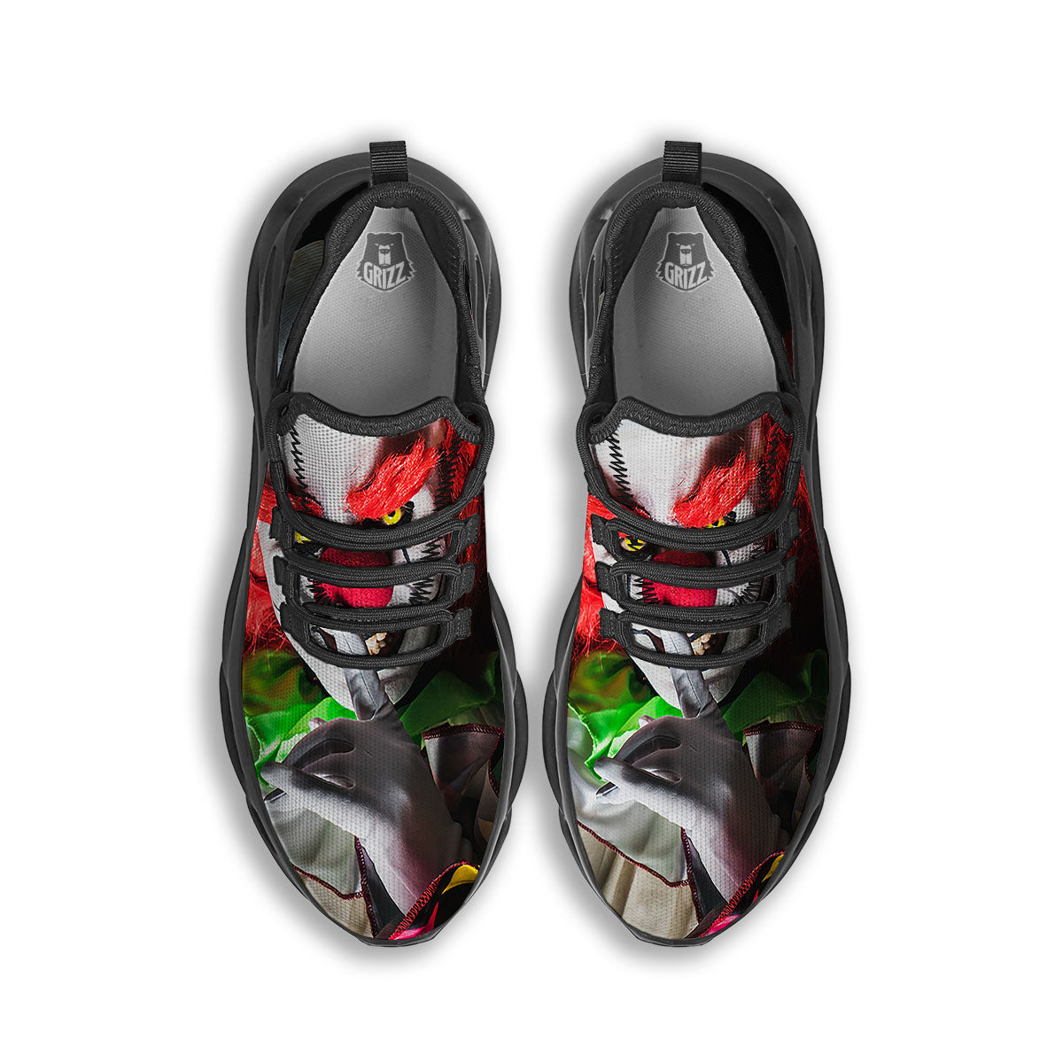 Clown Scary Print Black Running Shoes-grizzshop
