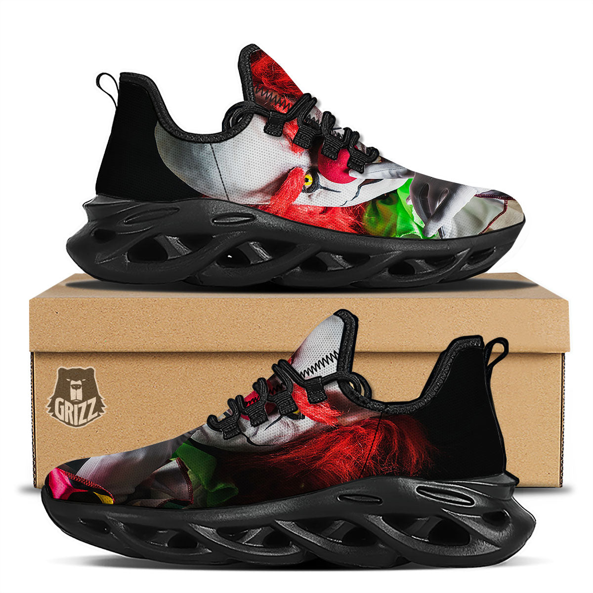 Clown Scary Print Black Running Shoes-grizzshop
