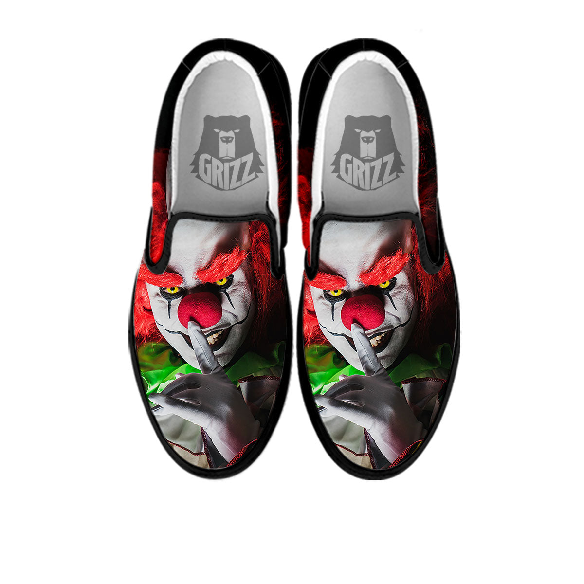 Clown Scary Print Black Slip On Shoes-grizzshop