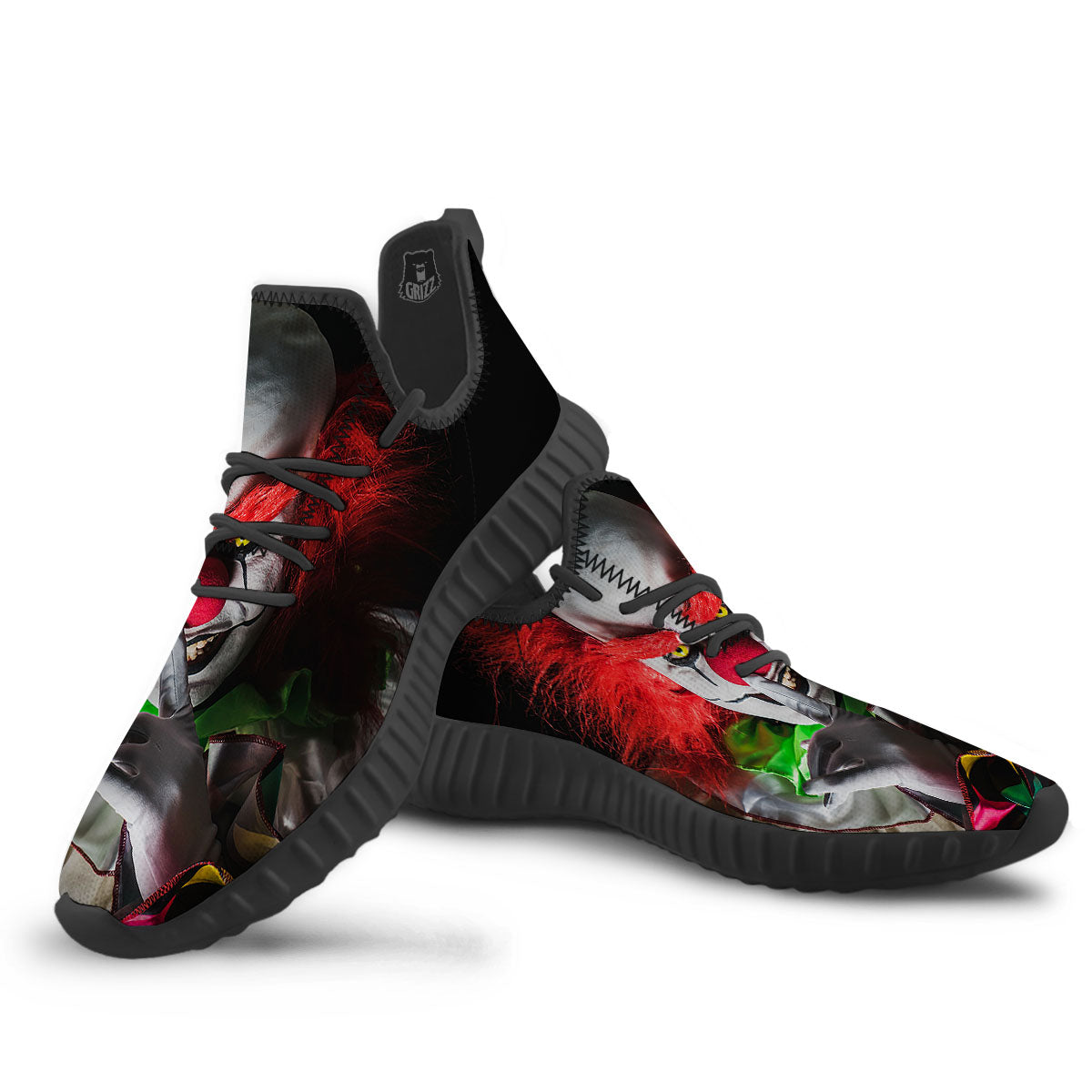 Clown Scary Print Black Walking Shoes-grizzshop