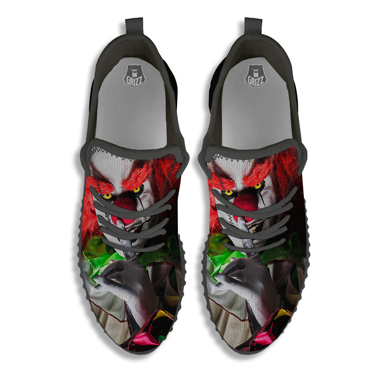 Clown Scary Print Black Walking Shoes-grizzshop