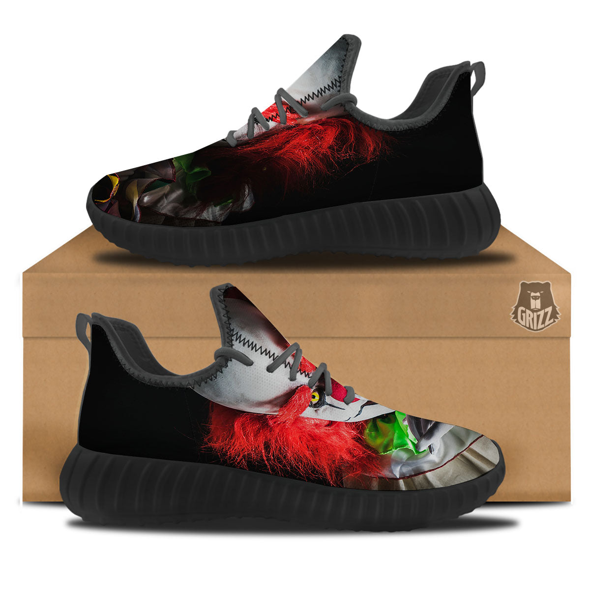 Clown Scary Print Black Walking Shoes-grizzshop