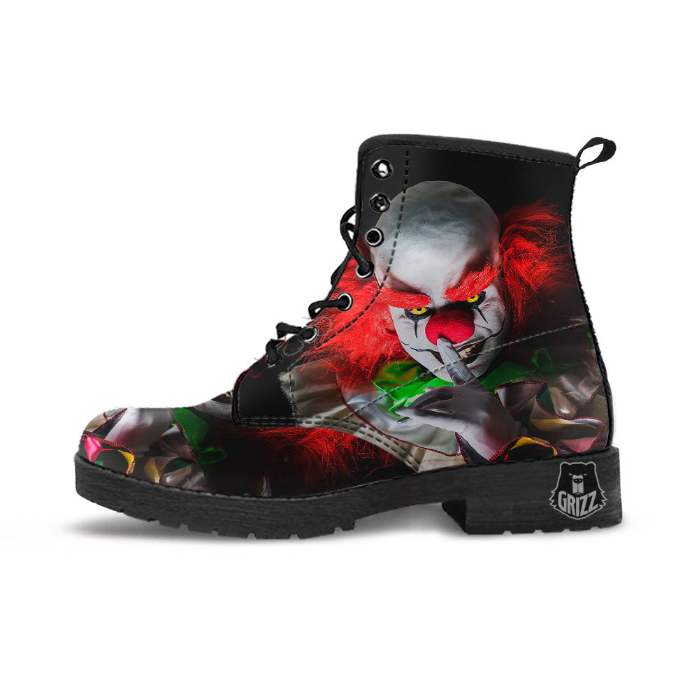 Clown Scary Print Leather Boots-grizzshop