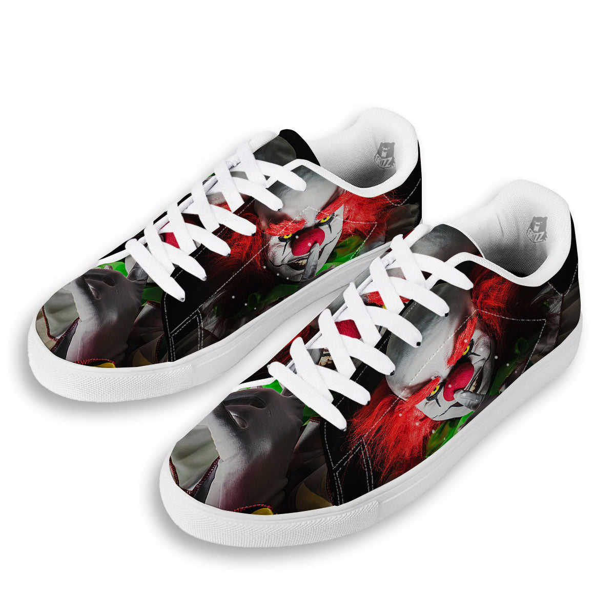 Clown Scary Print White Low Top Sneakers-grizzshop