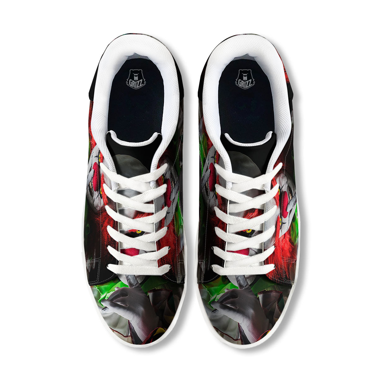Clown Scary Print White Low Top Sneakers-grizzshop