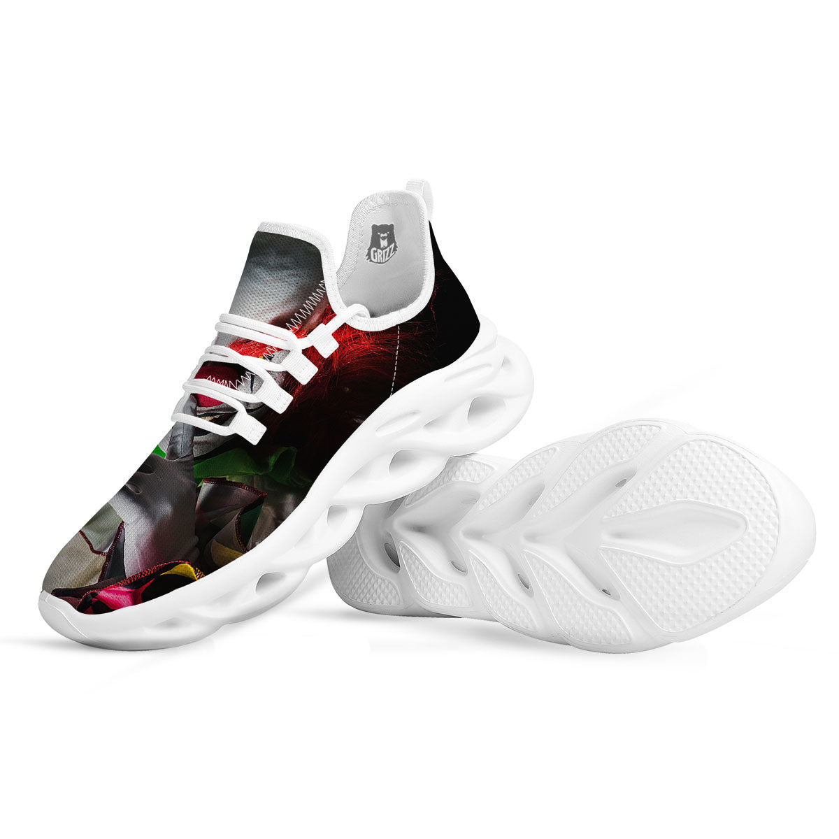 Clown Scary Print White Running Shoes-grizzshop