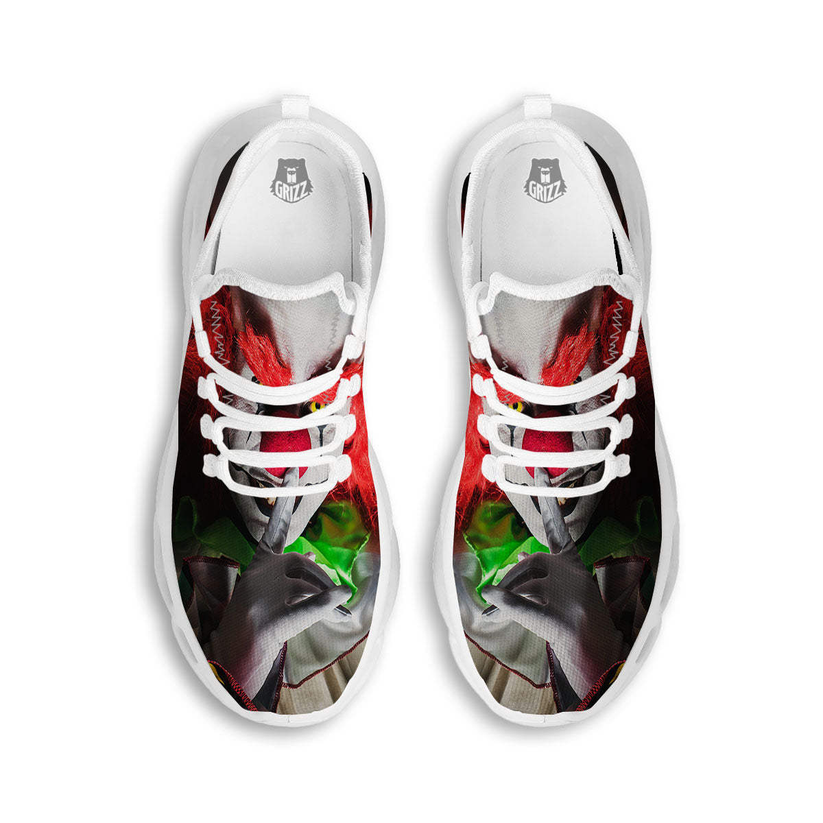 Clown Scary Print White Running Shoes-grizzshop