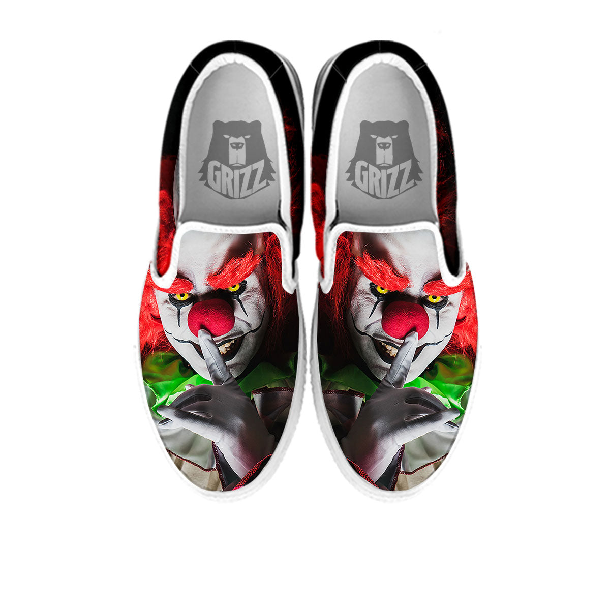 Clown Scary Print White Slip On Shoes-grizzshop