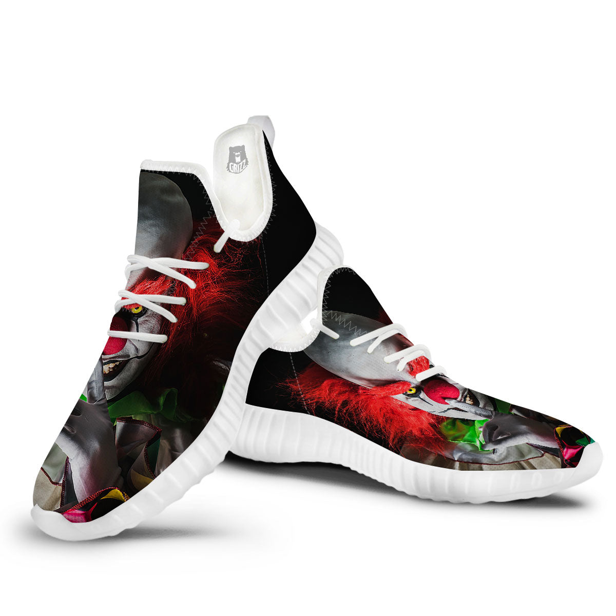 Clown Scary Print White Walking Shoes-grizzshop
