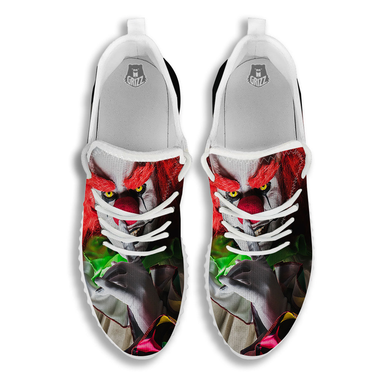 Clown Scary Print White Walking Shoes-grizzshop