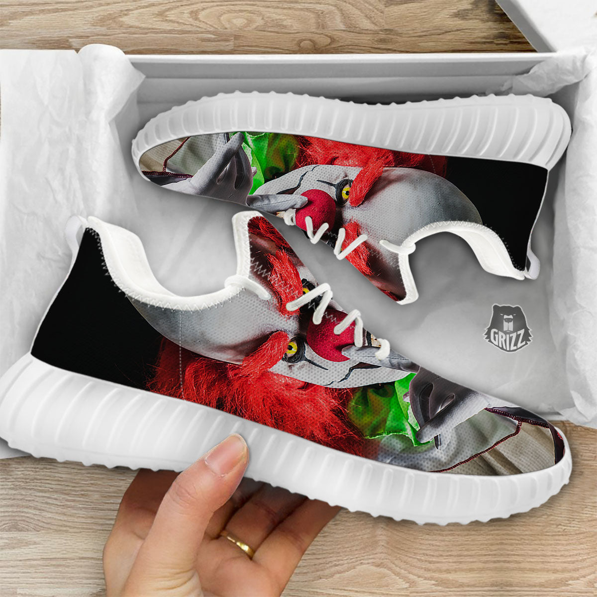 Clown Scary Print White Walking Shoes-grizzshop