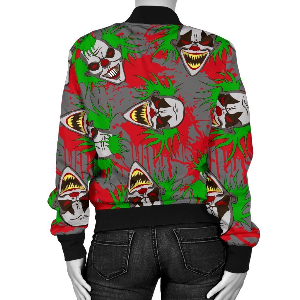 Clown Scary Pattern Print Women Casual Bomber Jacket-grizzshop
