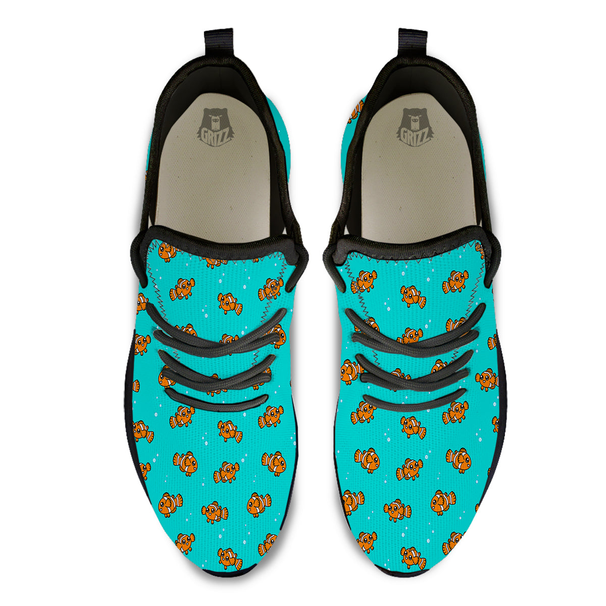 Clownfish Cute Watercolor Blue Print Pattern Black Athletic Shoes-grizzshop