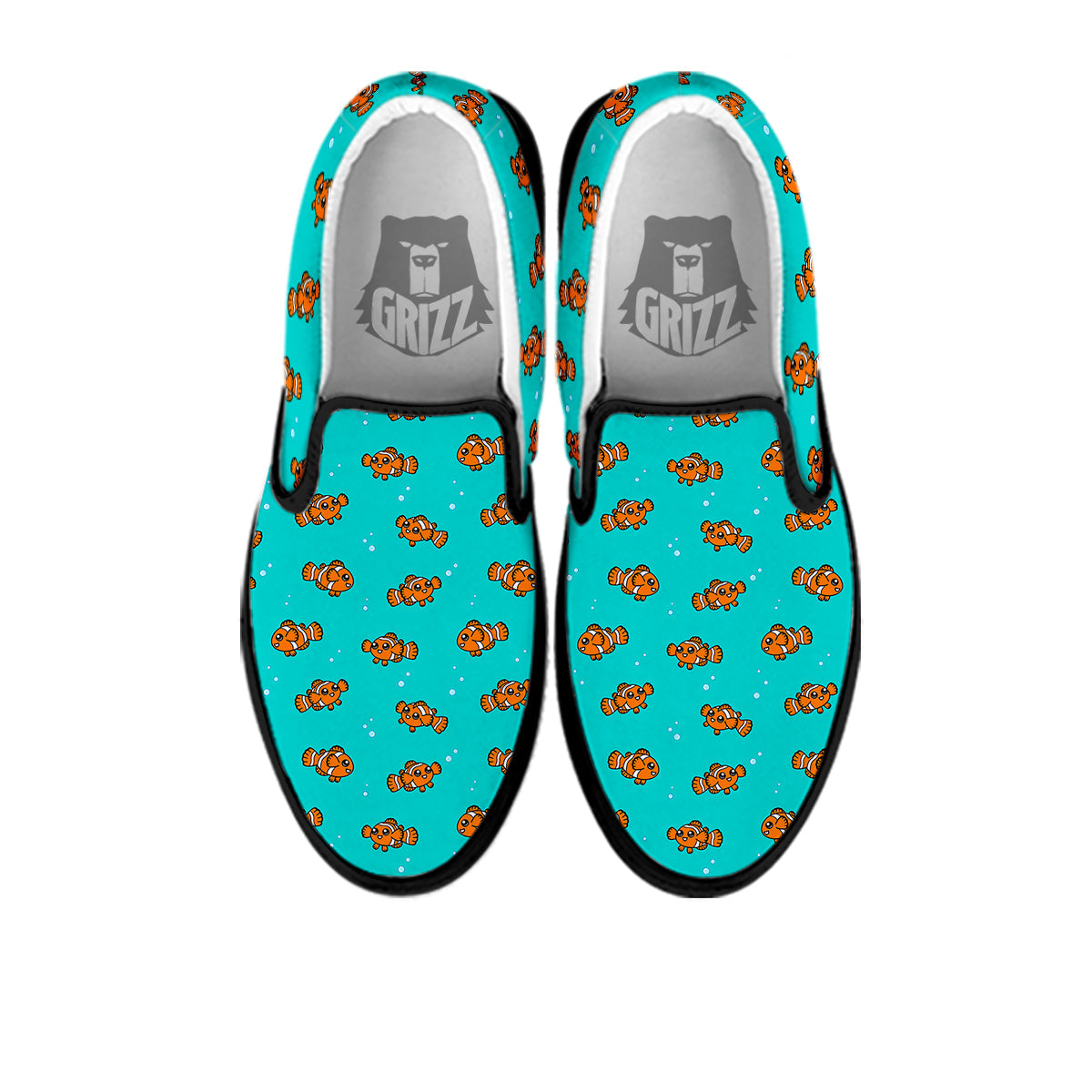 Clownfish Cute Watercolor Blue Print Pattern Black Slip On Shoes-grizzshop