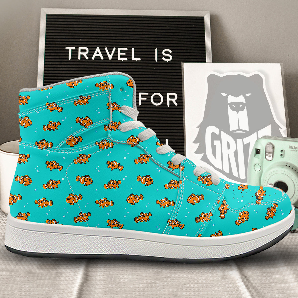 Clownfish Cute Watercolor Blue Print Pattern High Top Sneakers-grizzshop