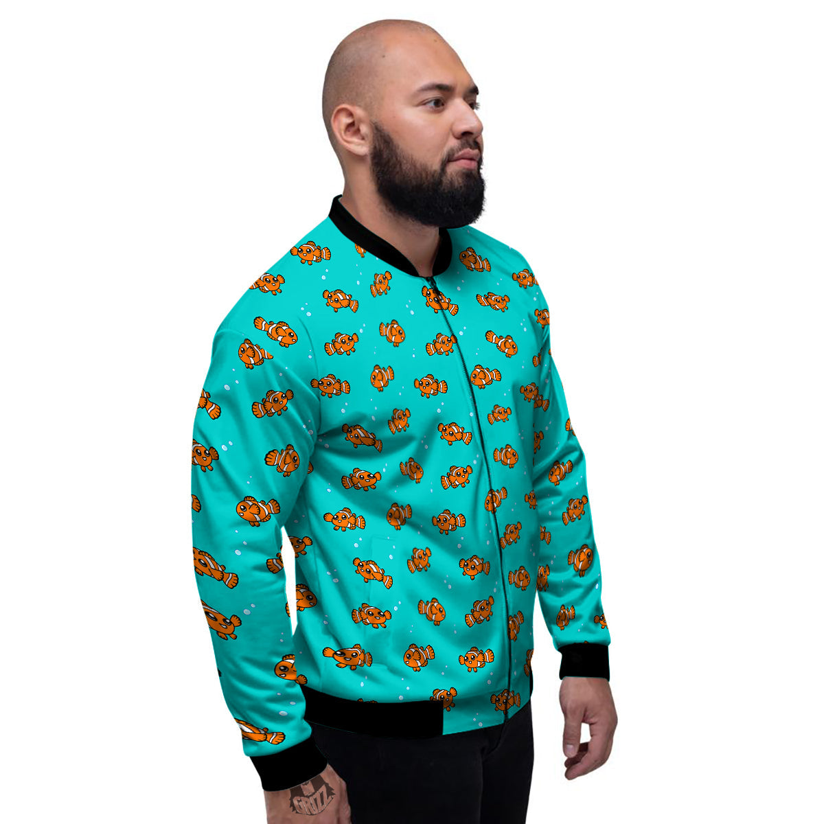 Clownfish Cute Watercolor Blue Print Pattern Men's Bomber Jacket-grizzshop