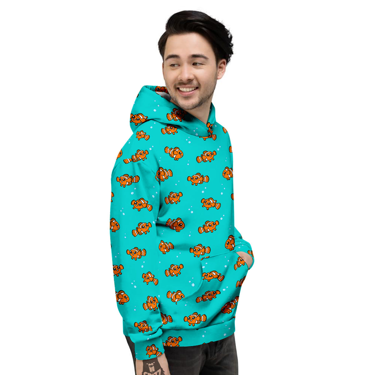 Clownfish Cute Watercolor Blue Print Pattern Men's Hoodie-grizzshop