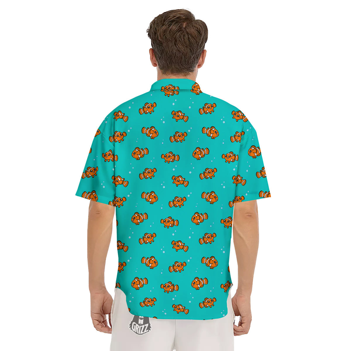 Clownfish Cute Watercolor Blue Print Pattern Men's Short Sleeve Shirts-grizzshop