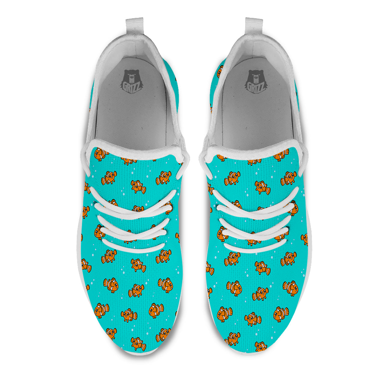 Clownfish Cute Watercolor Blue Print Pattern White Athletic Shoes-grizzshop
