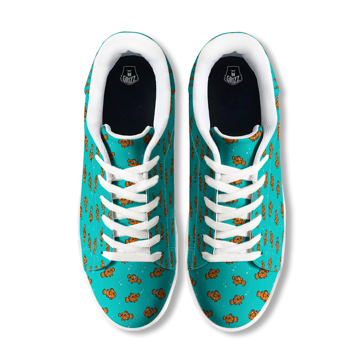 Clownfish Cute Watercolor Blue Print Pattern White Low Top Sneakers-grizzshop