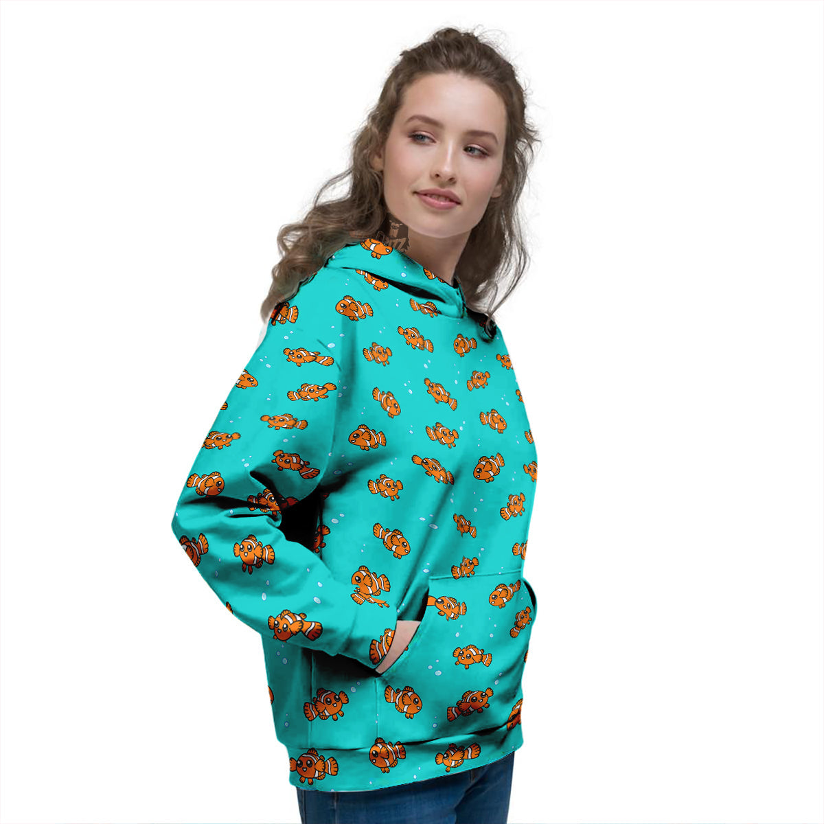 Clownfish Cute Watercolor Blue Print Pattern Women's Hoodie-grizzshop
