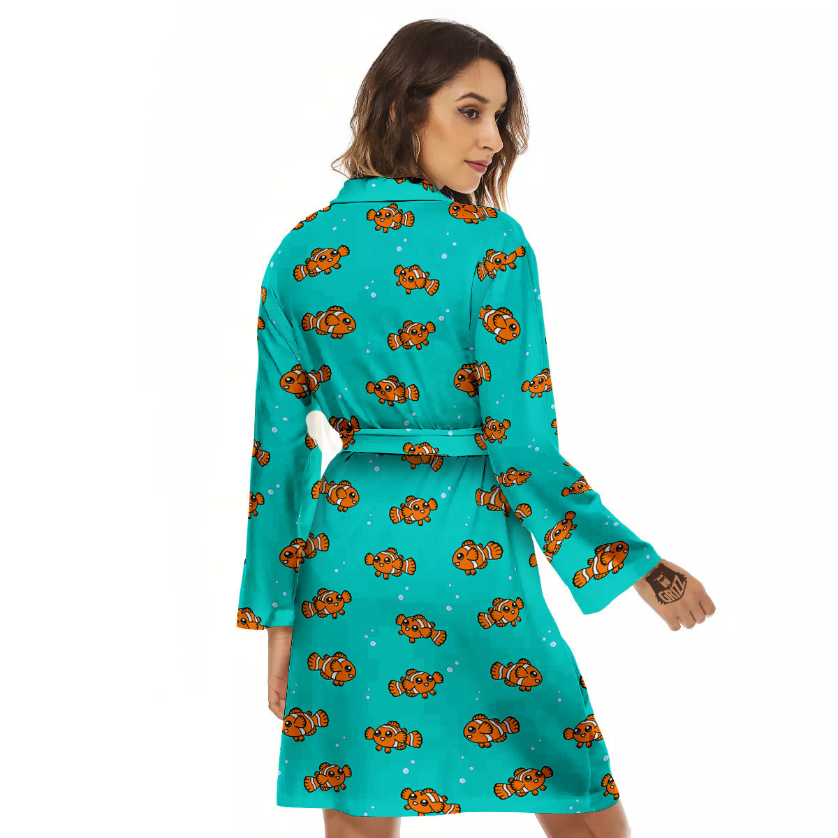 Clownfish Cute Watercolor Blue Print Pattern Women's Robe-grizzshop