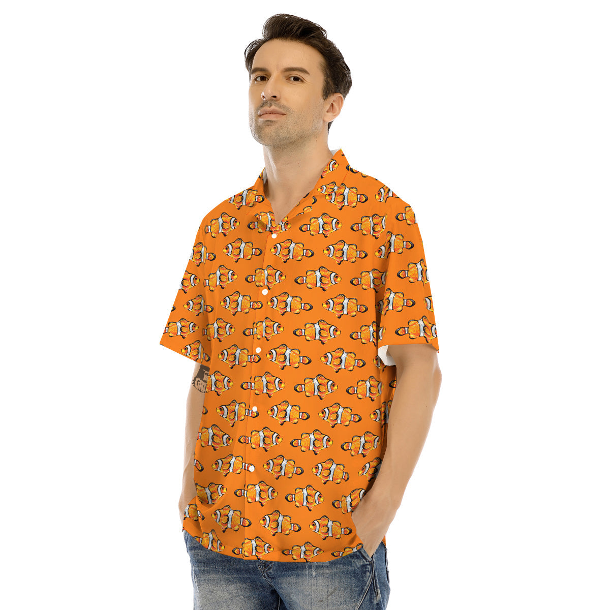 Clownfish Orange Print Pattern Men's Hawaiian Shirt-grizzshop