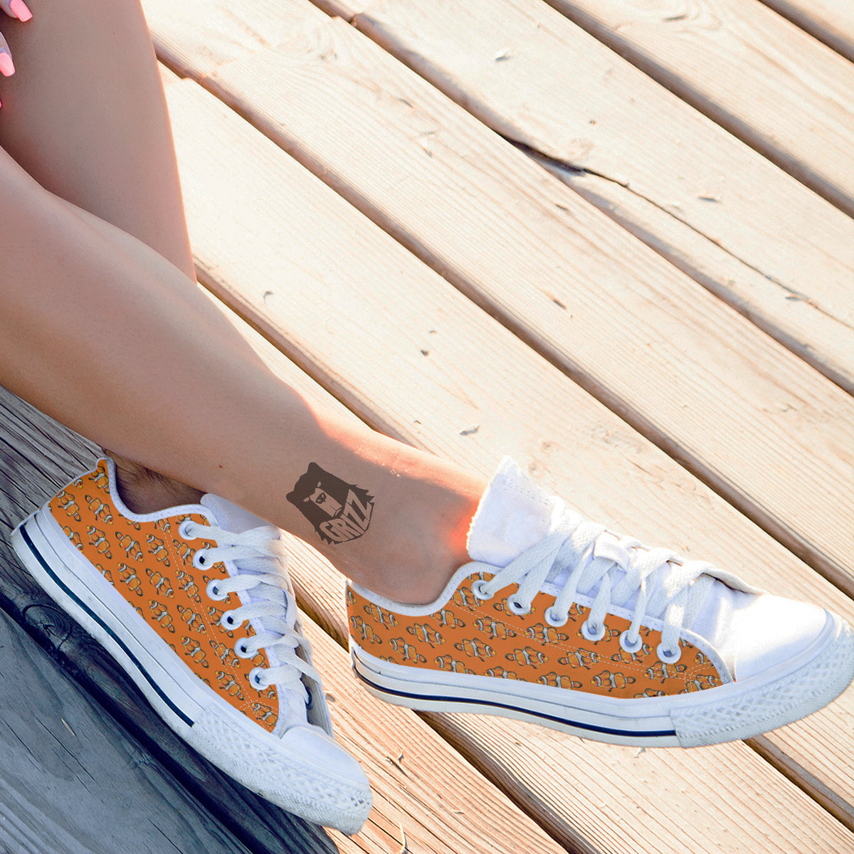 Clownfish Orange Print Pattern White Low Top Shoes-grizzshop