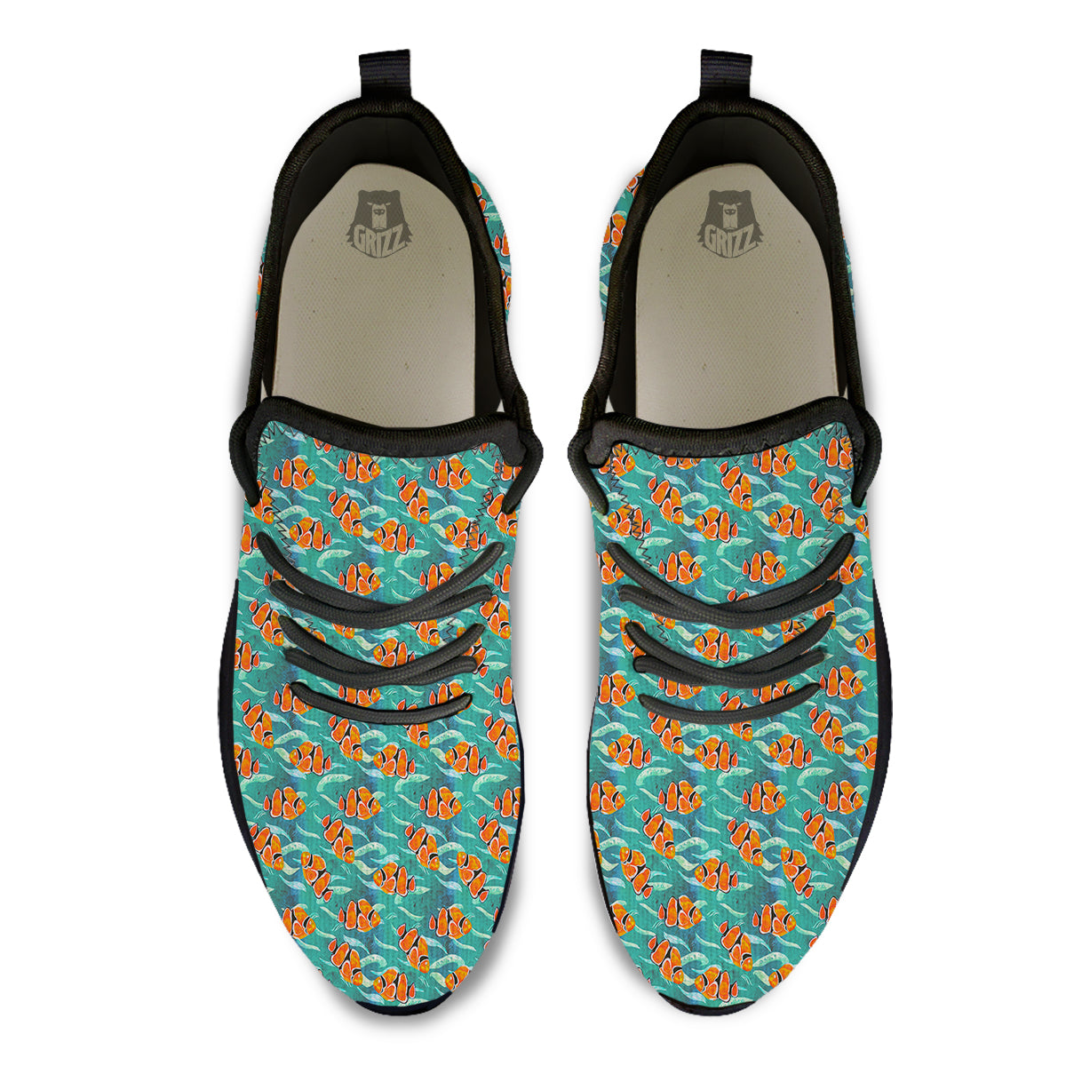Clownfish Watercolor Blue Print Pattern Black Athletic Shoes-grizzshop