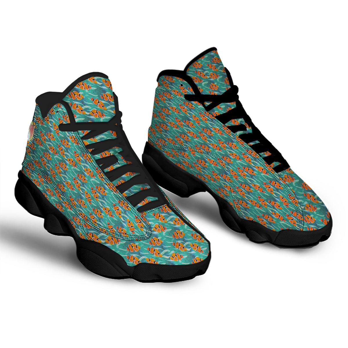 Clownfish Watercolor Blue Print Pattern Black Basketball Shoes-grizzshop