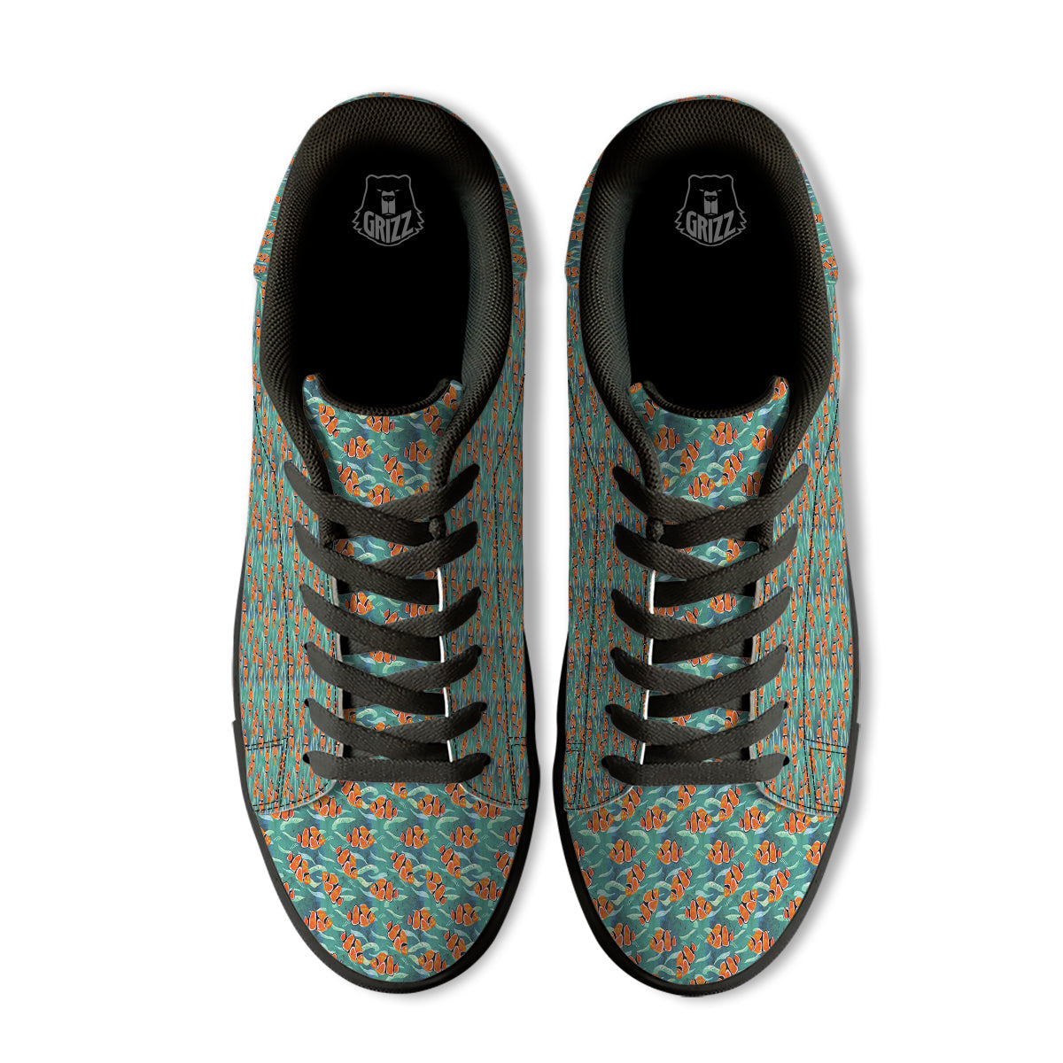 Clownfish Watercolor Blue Print Pattern Black Low Top Sneakers-grizzshop