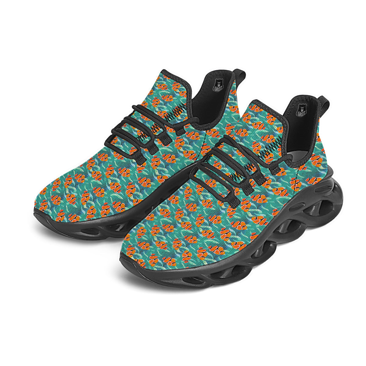 Clownfish Watercolor Blue Print Pattern Black Running Shoes-grizzshop