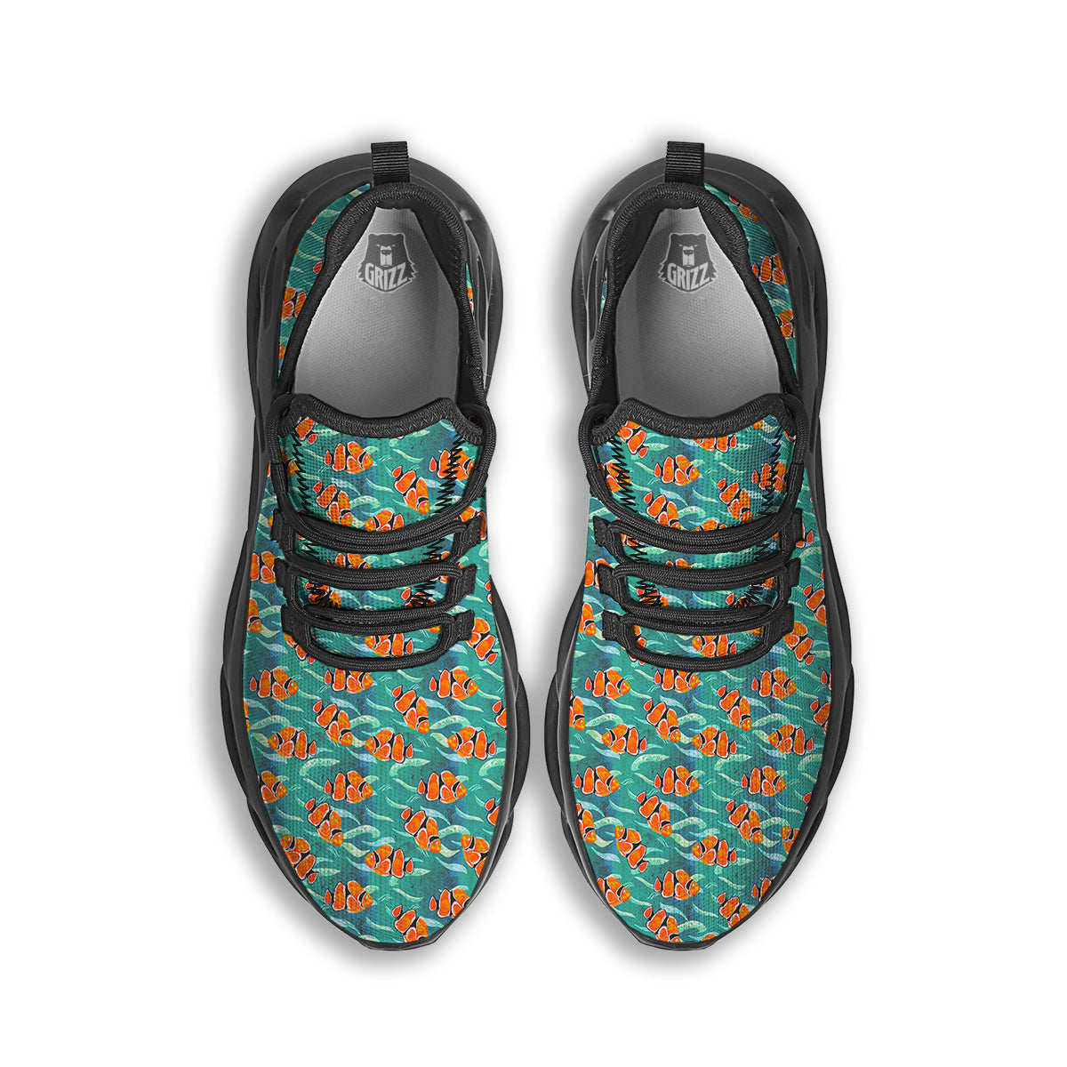 Clownfish Watercolor Blue Print Pattern Black Running Shoes-grizzshop