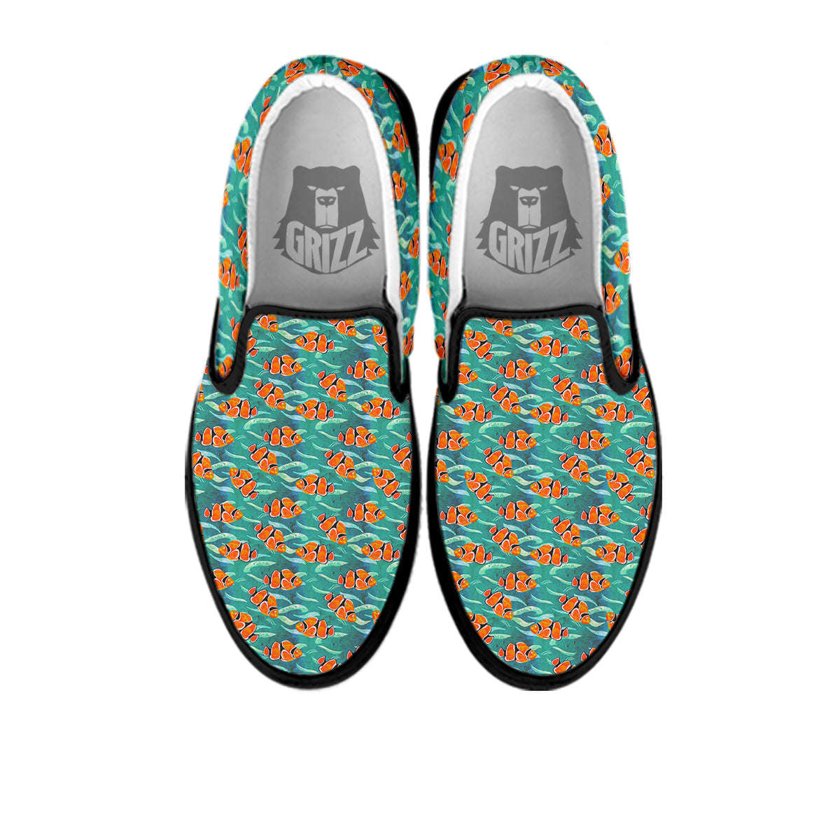 Clownfish Watercolor Blue Print Pattern Black Slip On Shoes-grizzshop