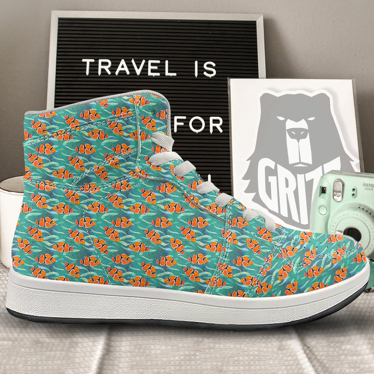 Clownfish Watercolor Blue Print Pattern High Top Sneakers-grizzshop